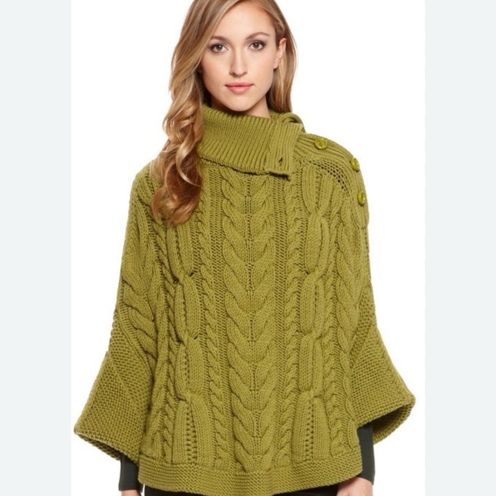 Hugo Boss Olive Green Cable Knit Poncho